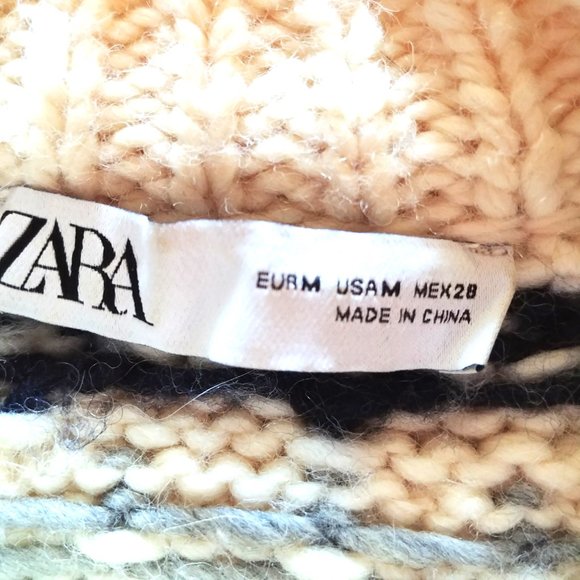Zara Wool Blend Big Oversized Cream Sweater M Nordic Style - Jacquard - Nordic - Picture 4 of 6